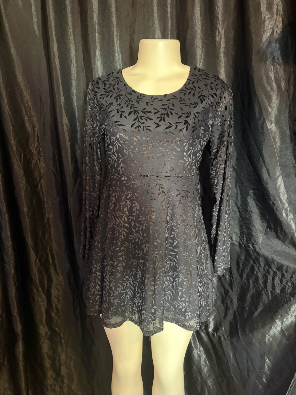 Self Esteem Black Leaf-Pattern Lace Tunic